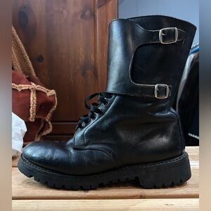 Vintage SOLDINI Leather Military Combat Boots Lug Sole Black 43 US 10